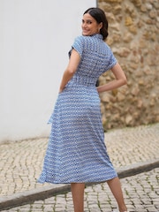 Yumi Blue Viscose Midi Shirt Dress With Matching Belt - Image 4 of 5