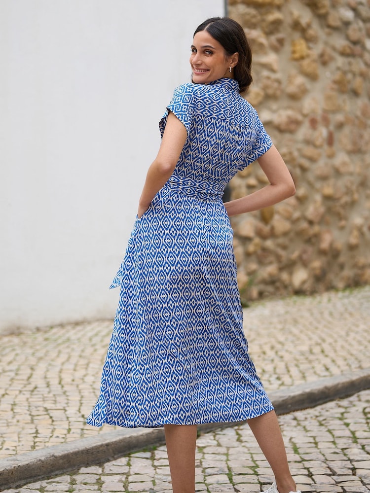 Yumi Blue Viscose Midi Shirt Dress With Matching Belt - Image 4 of 5