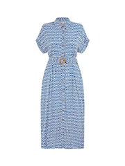 Yumi Blue Viscose Midi Shirt Dress With Matching Belt - Image 5 of 5