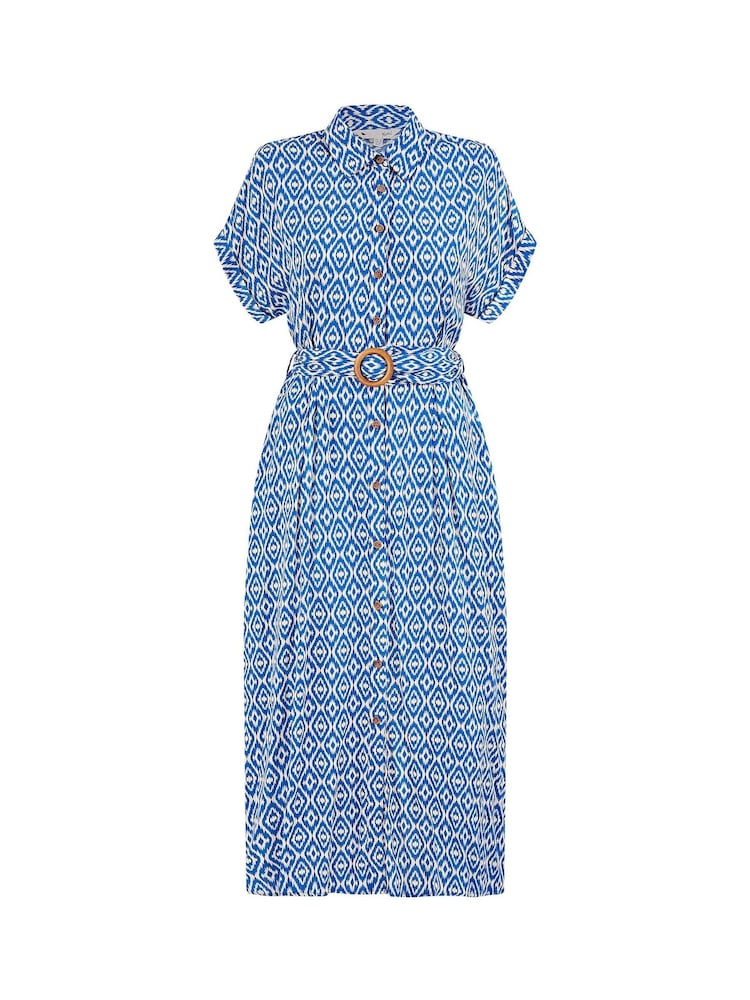 Yumi Blue Viscose Midi Shirt Dress With Matching Belt - Image 5 of 5