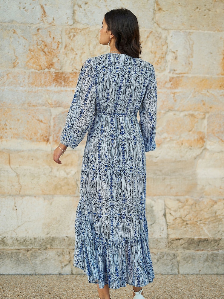 mugler blue dress Mugler Blue Viscose Long-Sleeve Sheet Dress with Mesh Panel main image 0