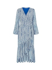 Yumi Blue Paisley Dipped Hemline Midi Dress With Open Long Sleeves - Image 5 of 5
