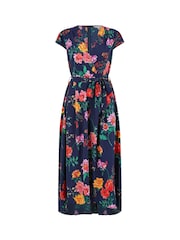 Yumi Blue Flower Print Wrap Midi Dress - Image 5 of 5