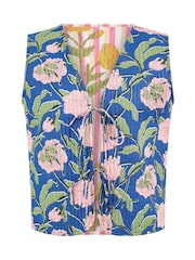 Yumi Blue Animal Reversible Cotton Quilted 100% Cotton Waistcoat - Image 5 of 5