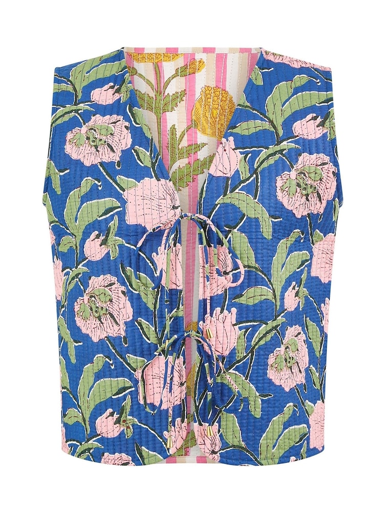 Yumi Blue Animal Reversible Cotton Quilted 100% Cotton Waistcoat - Image 5 of 5