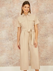 Yumi Natural Relaxed Fit Utility Jumpsuit - Image 1 of 5