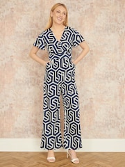 Yumi Blue Oversize Geo Print Jumpsuit - Image 1 of 4