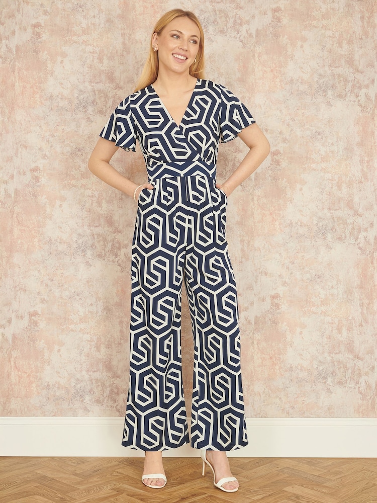 Yumi Blue Oversize Geo Print Jumpsuit - Image 1 of 4
