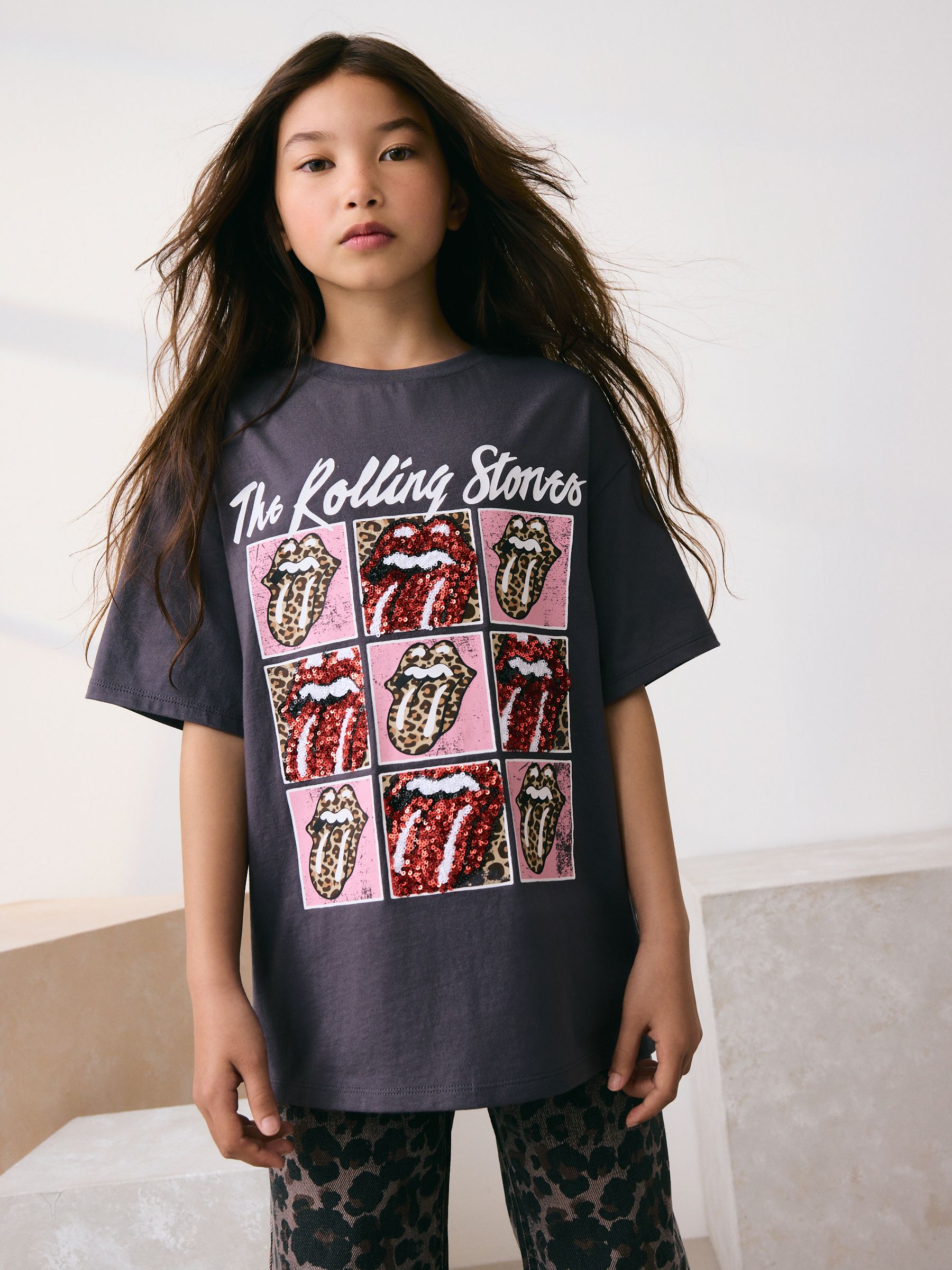 Buy Charcoal Grey Sequin The Rolling Stones Band T-Shirt (3-16yrs