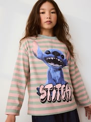 Pink Stripe Lilo & Stitch Long Sleeve Graphic Top (3-16yrs) - Image 1 of 8