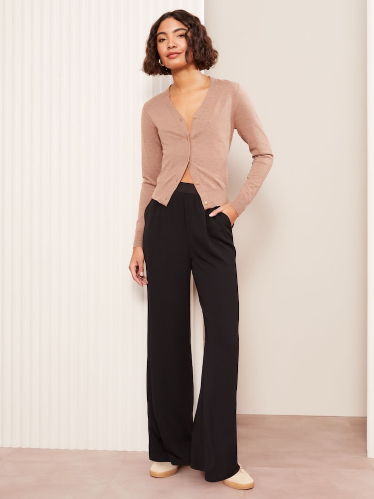 Friends Like These Black Petite Elasticated Waist Wide Leg Trousers - Image 1 of 5