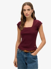 Superdry Purple Essential Square Neck Short Sleeve 100% Cotton T-Shirt - Image 1 of 6