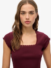 Superdry Purple Essential Square Neck Short Sleeve 100% Cotton T-Shirt - Image 4 of 6