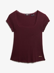 Superdry Purple Essential Square Neck Short Sleeve 100% Cotton T-Shirt - Image 5 of 6