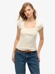 Superdry White Essential Square Neck Short Sleeve 100% Cotton T-Shirt - Image 1 of 4