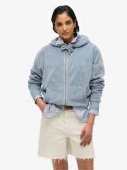 Superdry Light Blue Velour Zip Hoodie - Image 1 of 6