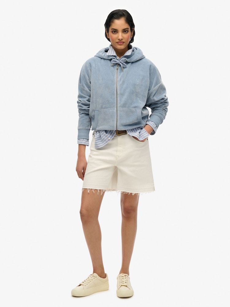 Superdry Light Blue Velour Zip Hoodie - Image 2 of 6