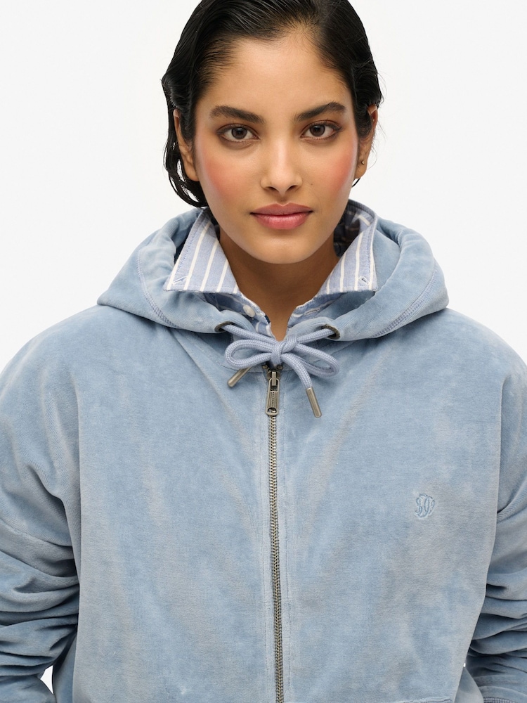 Superdry Light Blue Velour Zip Hoodie - Image 4 of 6