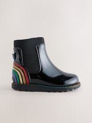 Little Bird by Jools Oliver Black Younger Rainbow Patent Chunky Chelsea Boots - Image 2 of 6