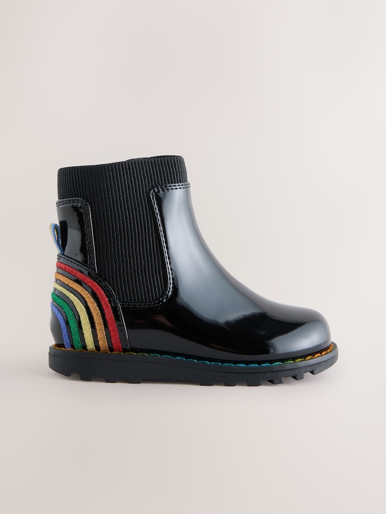 Little Bird by Jools Oliver Black Younger Rainbow Patent Chunky Chelsea Boots - Image 2 of 6