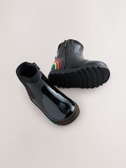 Little Bird by Jools Oliver Black Younger Rainbow Patent Chunky Chelsea Boots - Image 3 of 6