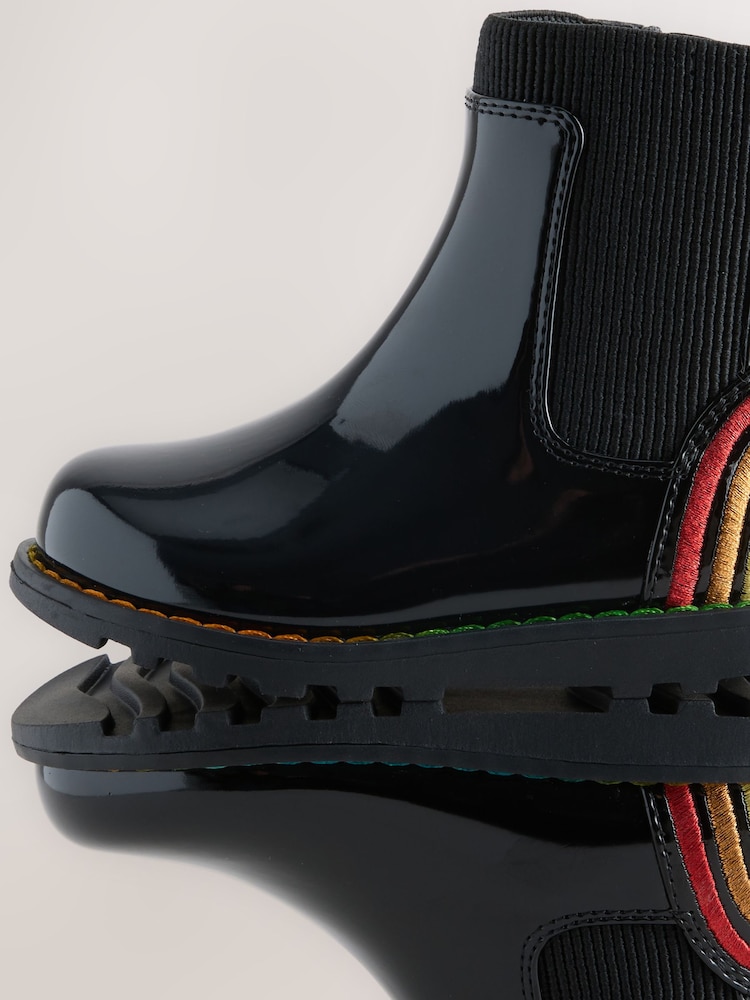 Little Bird by Jools Oliver Black Younger Rainbow Patent Chunky Chelsea Boots - Image 6 of 6