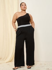 Friends Like These Black Stripe Curve Elasticated Waist Wide Leg Trousers - Image 3 of 4