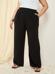 Friends Like These Black Curve Elasticated Waist Wide Leg Trousers - Image 1 of 4
