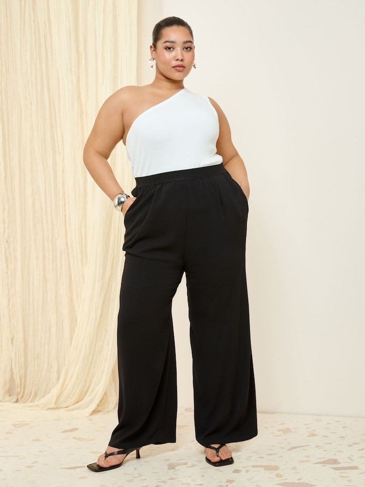 Friends Like These Black Curve Elasticated Waist Wide Leg Trousers - Image 2 of 4