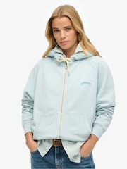 Superdry Blue Oversized Essential Logo Raglan Zip Hoodie - Image 1 of 6