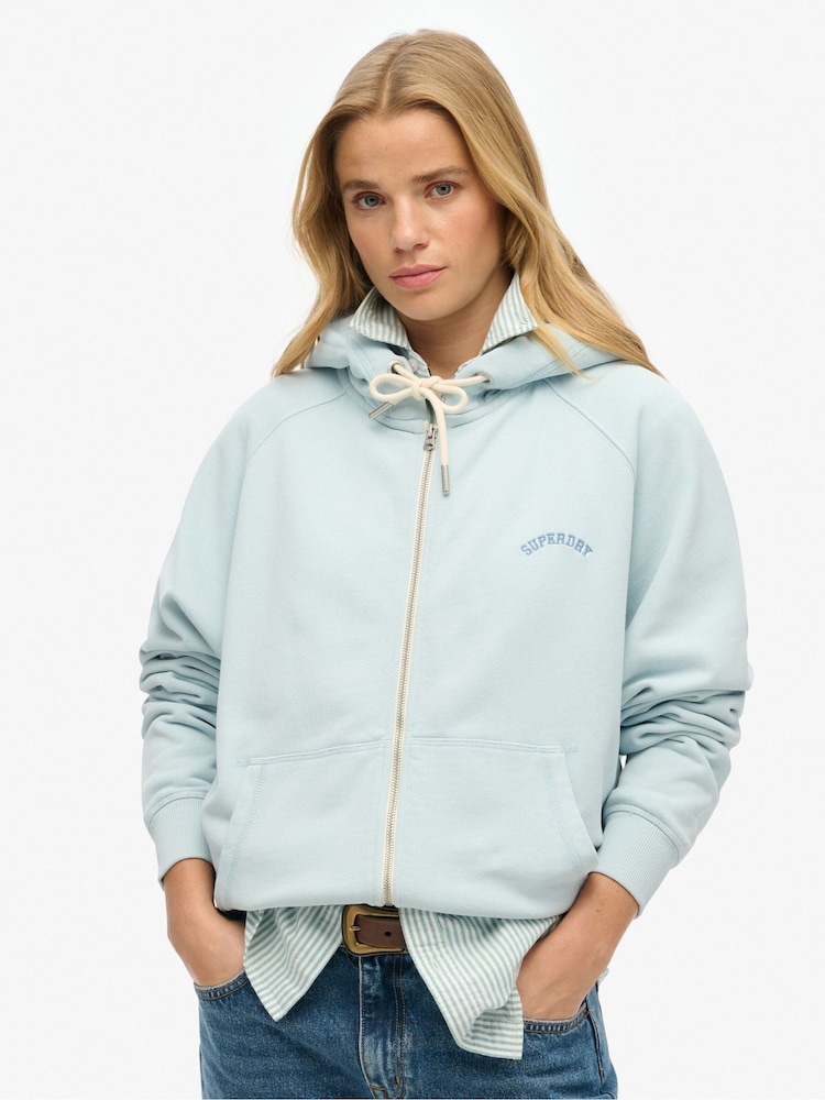 Superdry Blue Oversized Essential Logo Raglan Zip Hoodie - Image 1 of 6