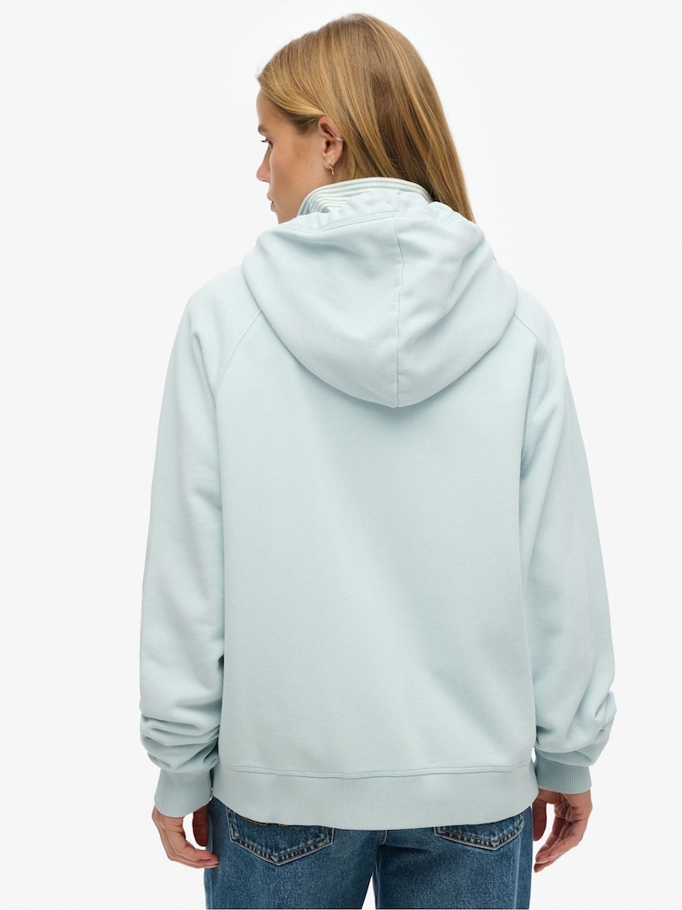 Superdry Blue Oversized Essential Logo Raglan Zip Hoodie - Image 2 of 6