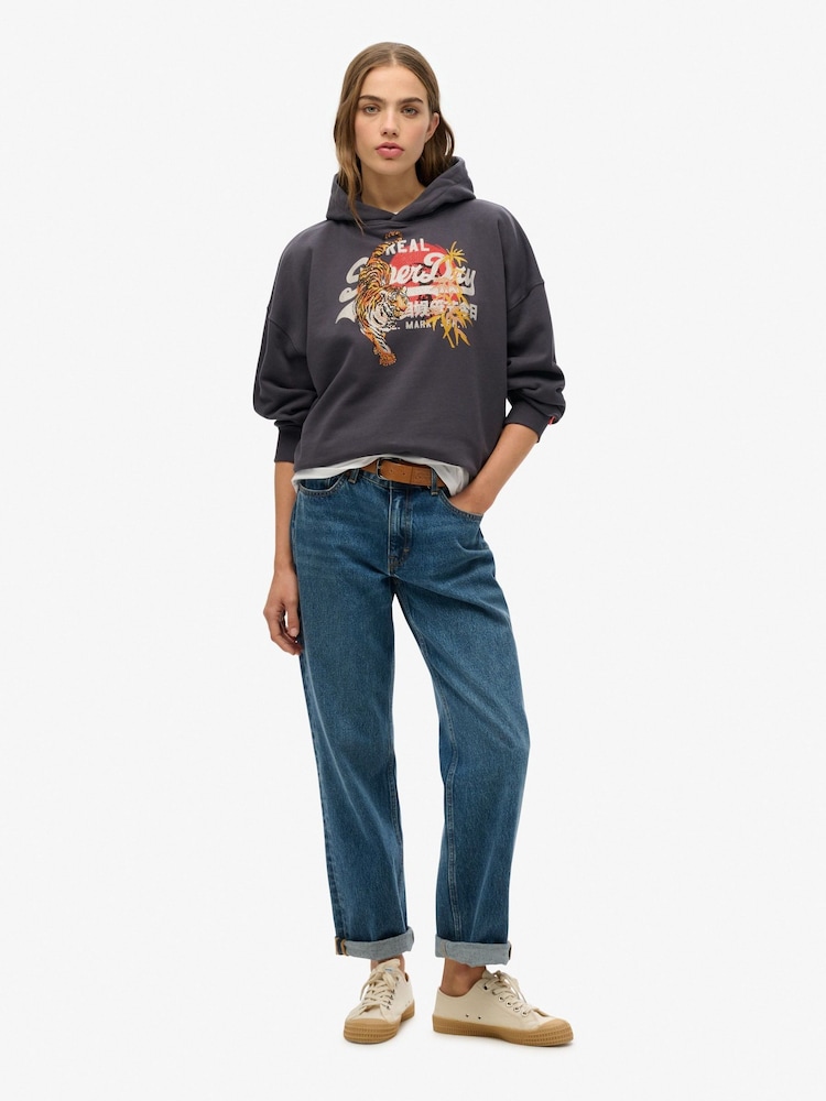 Superdry Grey Tokyo Vintage Logo Relaxed 100% Cotton Hoodie - Image 3 of 6