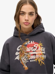 Superdry Grey Tokyo Vintage Logo Relaxed 100% Cotton Hoodie - Image 4 of 6