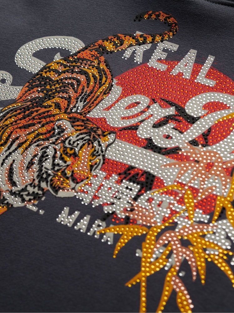 Superdry Grey Tokyo Vintage Logo Relaxed 100% Cotton Hoodie - Image 6 of 6