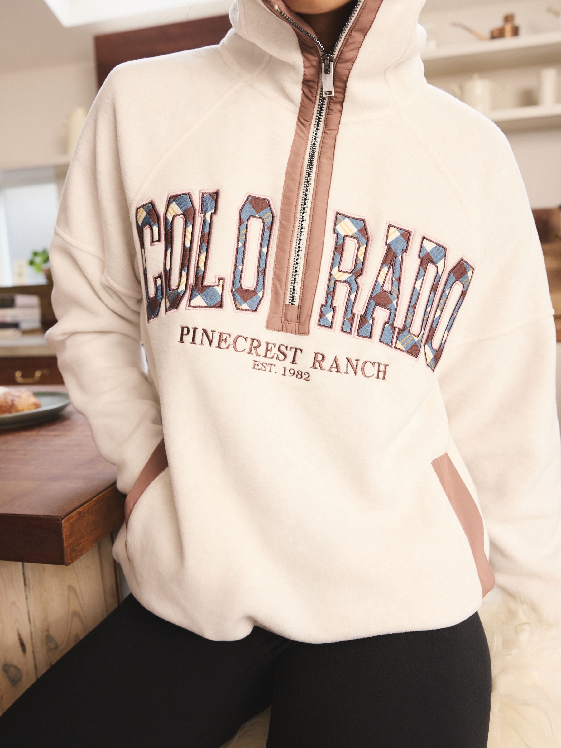 Buy Cream/Neutral Half Zip Graphic Fleece from Next USA