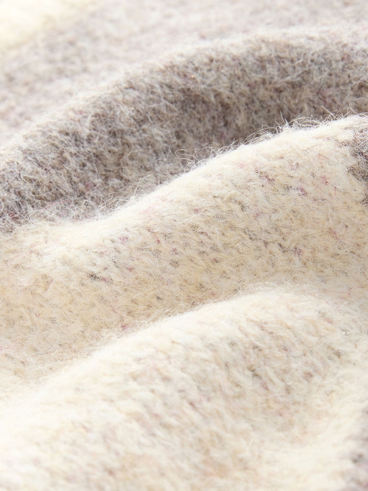 Oatmeal/ Mink Brown Argyle Knitted Crew Neck Jumper - Image 4 of 4