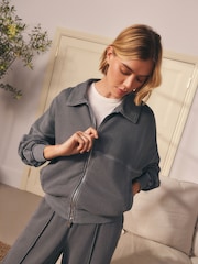 Charcoal Grey Collared Bomber Style Jacket - Image 4 of 10