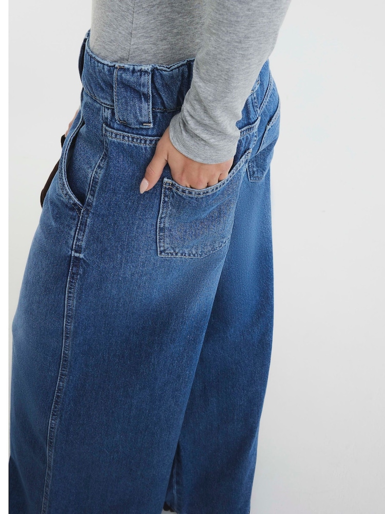 River Island Blue Petite Low Rise Palazzo Wide Leg 100% Cotton Jeans - Image 4 of 4
