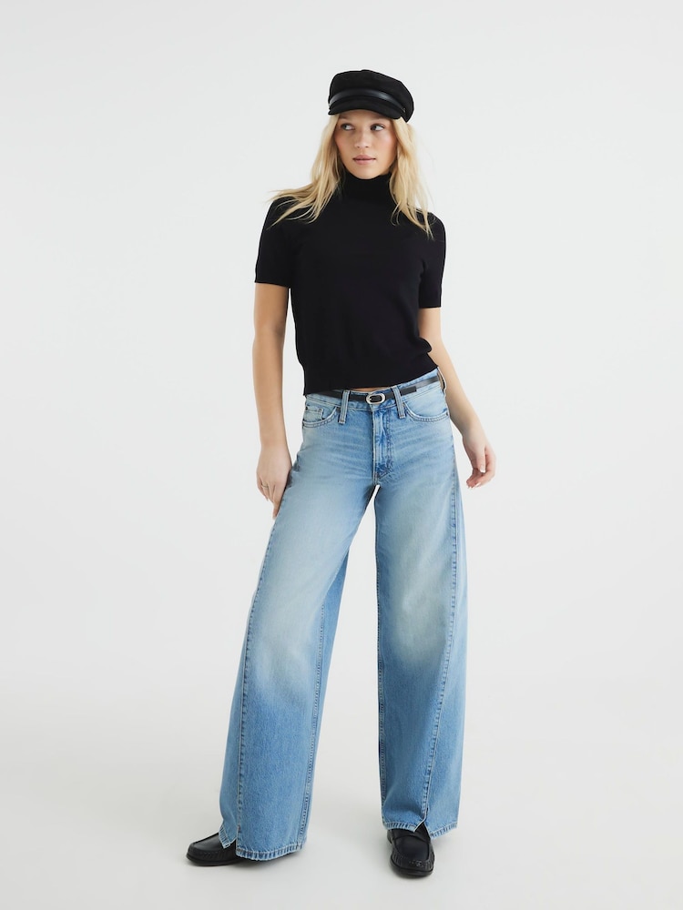 River Island Blue Blue Baggy Wide Leg 100% Cotton Jeans - Image 1 of 4