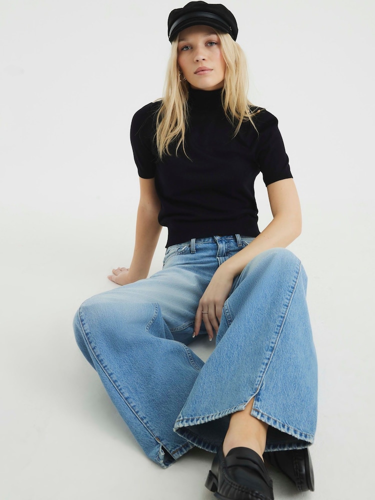 River Island Blue Blue Baggy Wide Leg 100% Cotton Jeans - Image 2 of 4