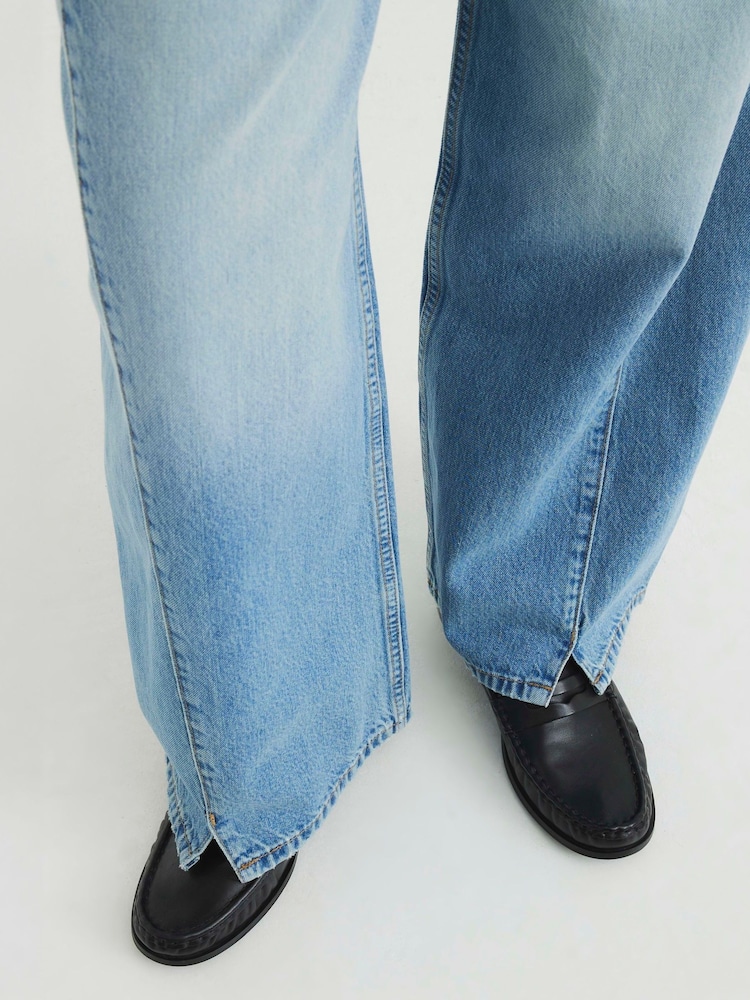 River Island Blue Blue Baggy Wide Leg 100% Cotton Jeans - Image 4 of 4 River Island Blue Blue Baggy Wide Leg 100% Cotton Jeans - Image 4 of 4