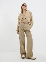 River Island Brown Tailored Baggy 100% Cotton Jeans - Image 1 of 6