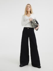 River Island Black Black Palazzo Wide Leg 100% Cotton Jeans - Image 1 of 4