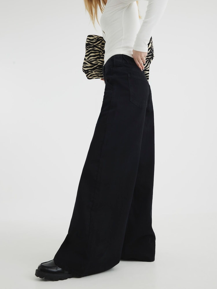 River Island Black Black Palazzo Wide Leg 100% Cotton Jeans - Image 2 of 4