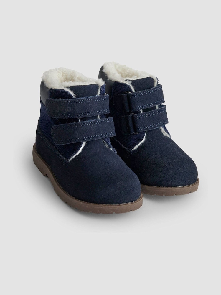 JoJo Maman Bébé Navy Double Strap Cosy Lined Boots - Image 1 of 4 JoJo Maman Bébé Navy Double Strap Cosy Lined Boots - Image 1 of 4