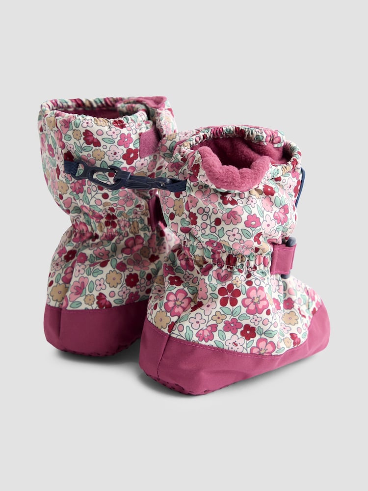 JoJo Maman Bébé Pink Ditsy Fleece Lined Booties - Image 2 of 4 JoJo Maman Bébé Pink Ditsy Fleece Lined Booties - Image 2 of 4