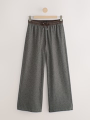 Brown Herringbone Satin Waistband Wide Leg Trousers - Image 1 of 3
