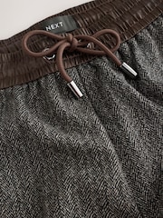 Brown Herringbone Satin Waistband Wide Leg Trousers - Image 2 of 3