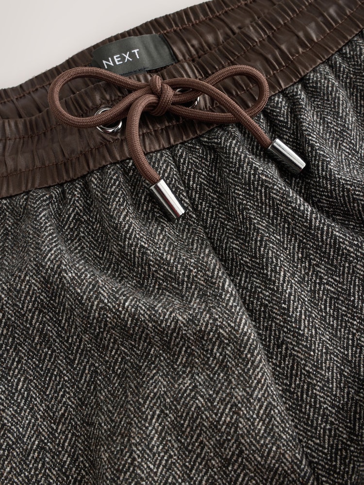 Brown Herringbone Satin Waistband Wide Leg Trousers - Image 2 of 3
